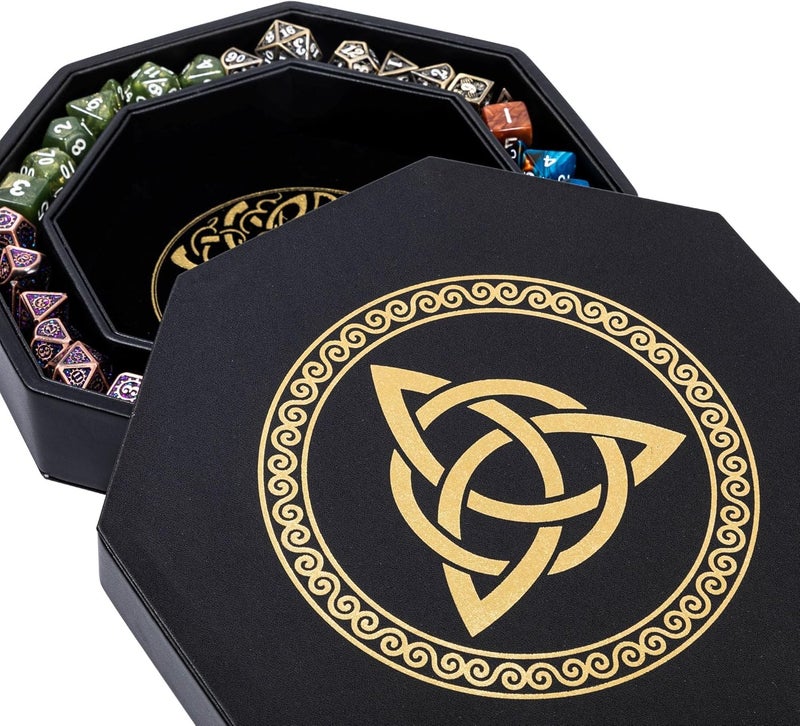 Soar Forge DND Dice Tray - Premium 9 Inch Tray Dungeons and Dragons - Exquisitely Detailed Gold World Tree & Triquetra Design - Perfect Rolling & Box Storage to Protect Your Dice for D&D and RPG - Image 1